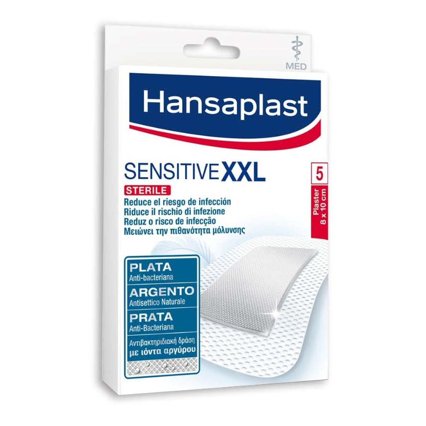 Hansaplast Antibacterial XXL Sensitive Sterile 8x10cm 5strips Ref:48626